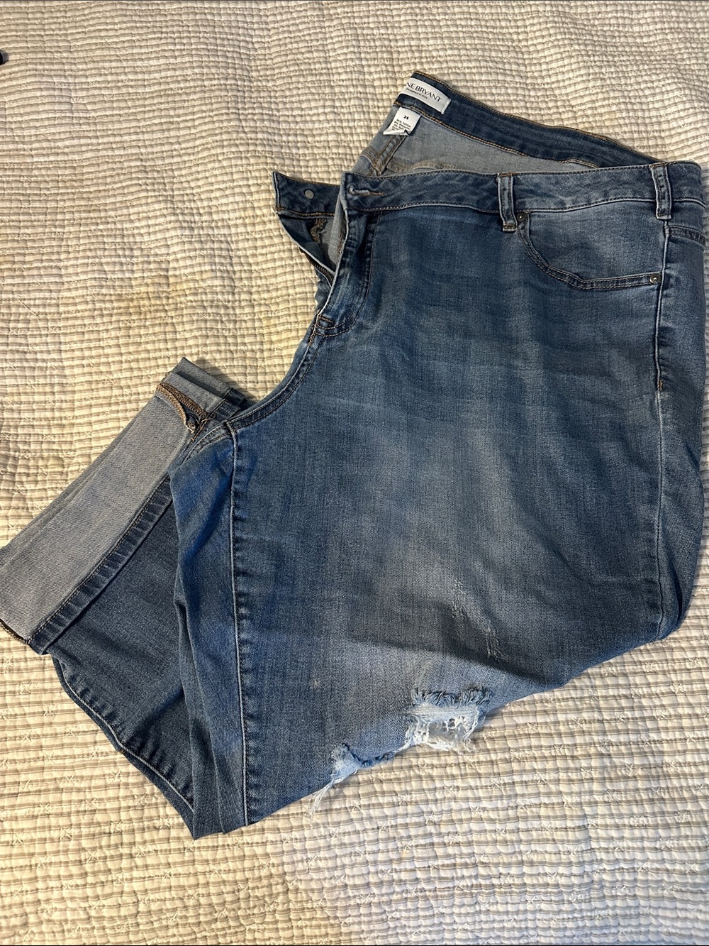 Lane Bryant Midwash Blue Cropped Distressed Jeans